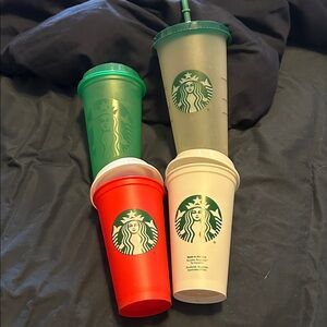 Starbucks Reusable Drink Cup Set in Green, Red, White